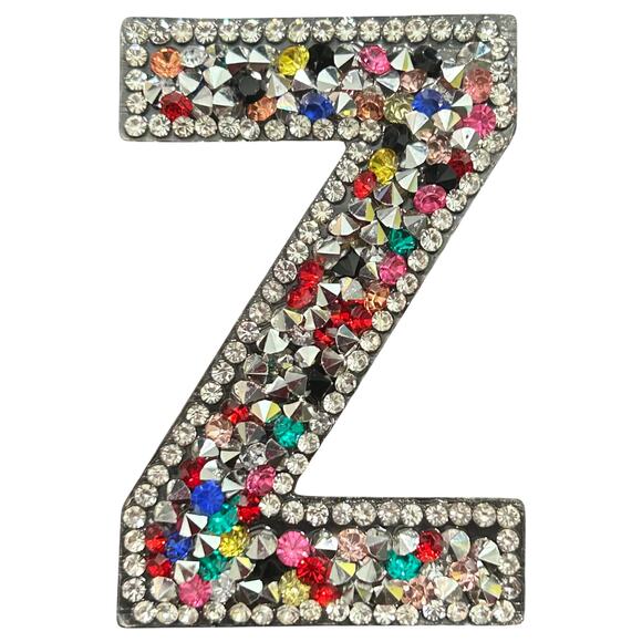 Letter Z Multicolor Rhinestone Iron On Patch - Picture 2 of 2
